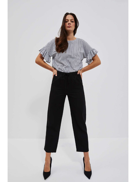 Moodo Lanene hlače z ravnimi hlačnicami črne Moodo