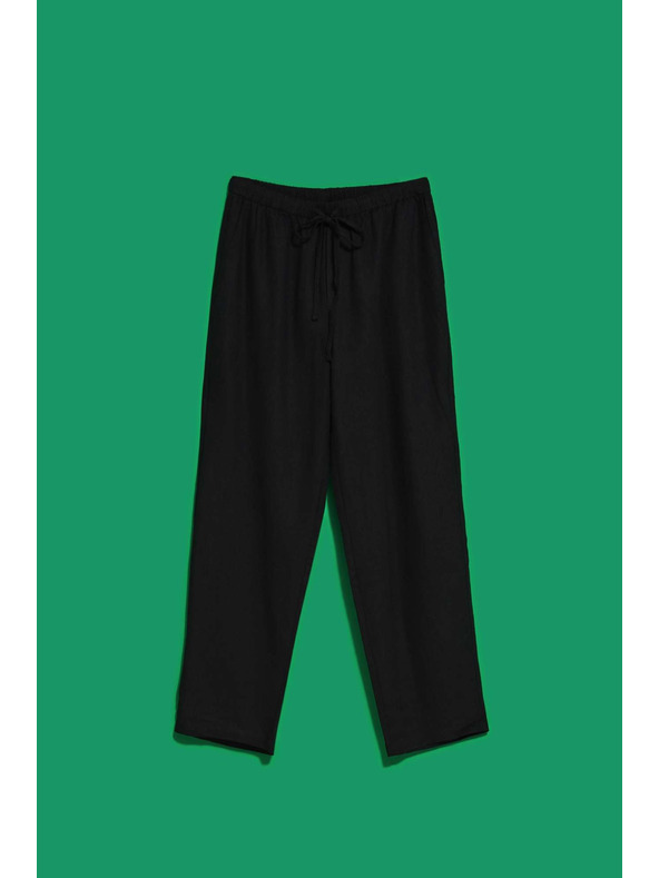 Moodo Lanene hlače z ravnimi hlačnicami črne Moodo