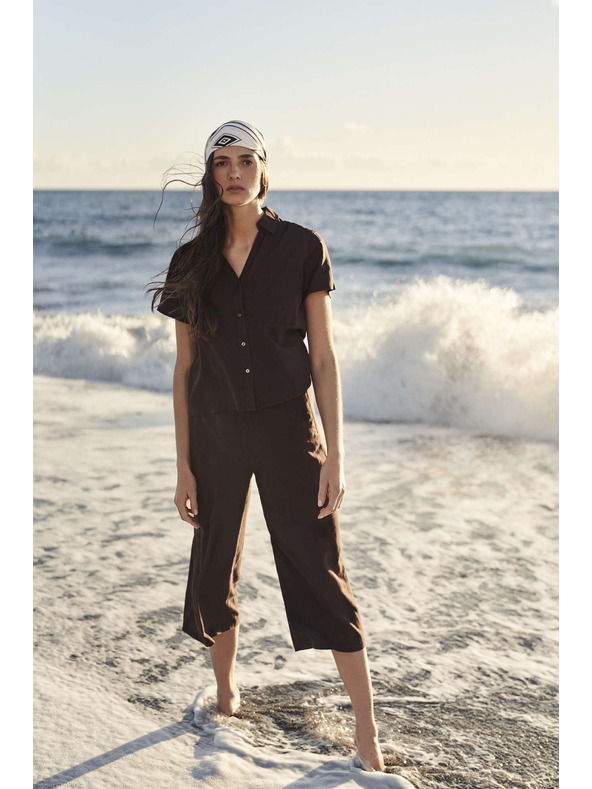 Moodo Temno rjavi hlačni krilo z gumo v pasu Moodo