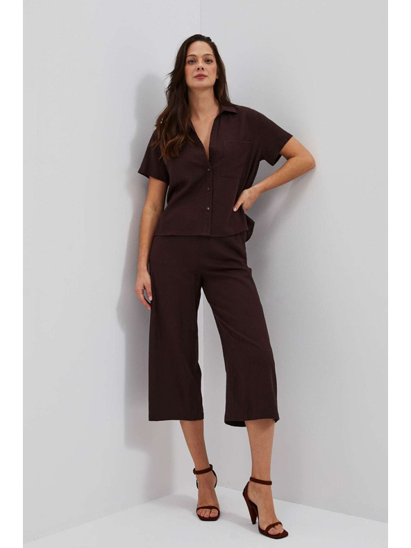 Moodo Temno rjavi hlačni krilo z gumo v pasu Moodo