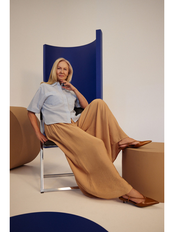 Moodo Viskozne hlače z širokim hlačnicami bež Moodo