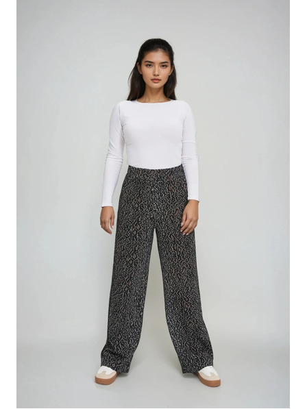 Moodo Črne hlače z leopardjim vzorcem Moodo