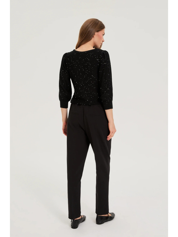 Moodo Črne hlače s strukturo in ravnimi hlačnicami Moodo