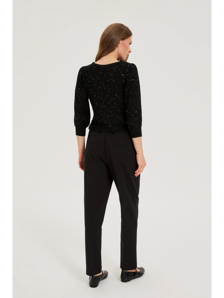 Moodo Črne hlače s strukturo in ravnimi hlačnicami Moodo