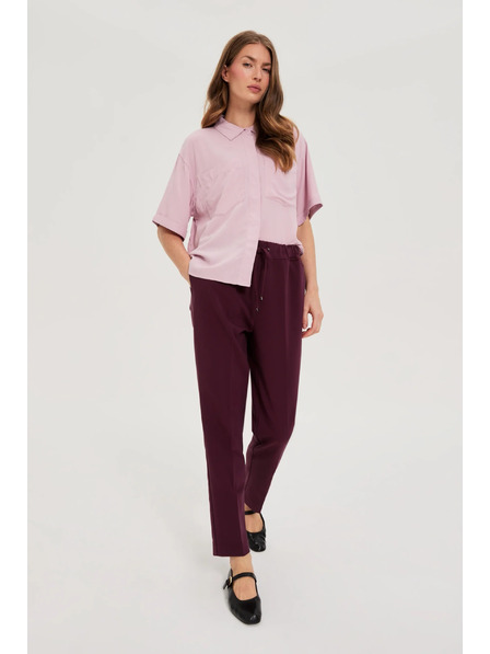 Moodo Vinsko rdeče hlače s strukturo in ravnimi hlačnicami Moodo