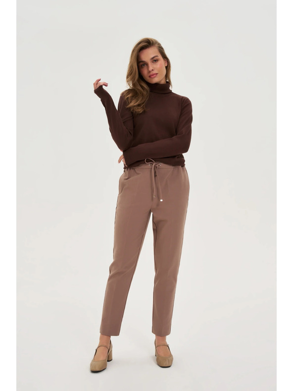 Moodo Temno bež hlače s strukturo in ravnimi hlačnicami Moodo
