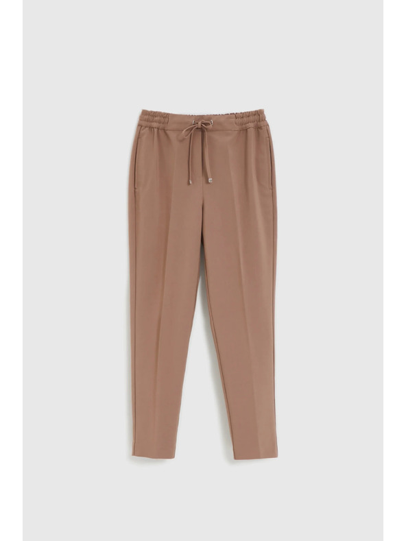 Moodo Temno bež hlače s strukturo in ravnimi hlačnicami Moodo