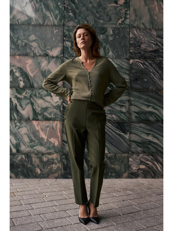 Moodo Temno olivne cigaretne hlače Moodo