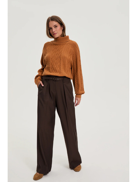 Moodo Rjave hlače s strukturo in pasom Moodo