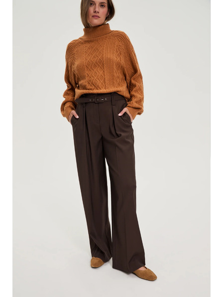 Moodo Rjave hlače s strukturo in pasom Moodo