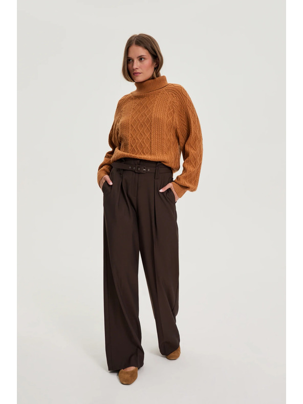 Moodo Rjave hlače s strukturo in pasom Moodo