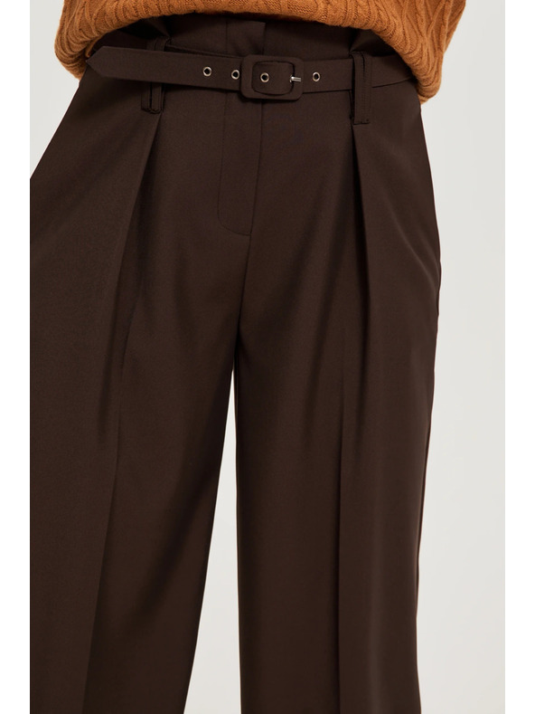 Moodo Rjave hlače s strukturo in pasom Moodo