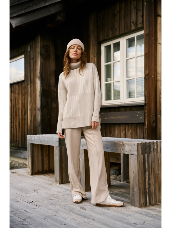 Moodo Bež hlače z širokim hlačnicami Moodo