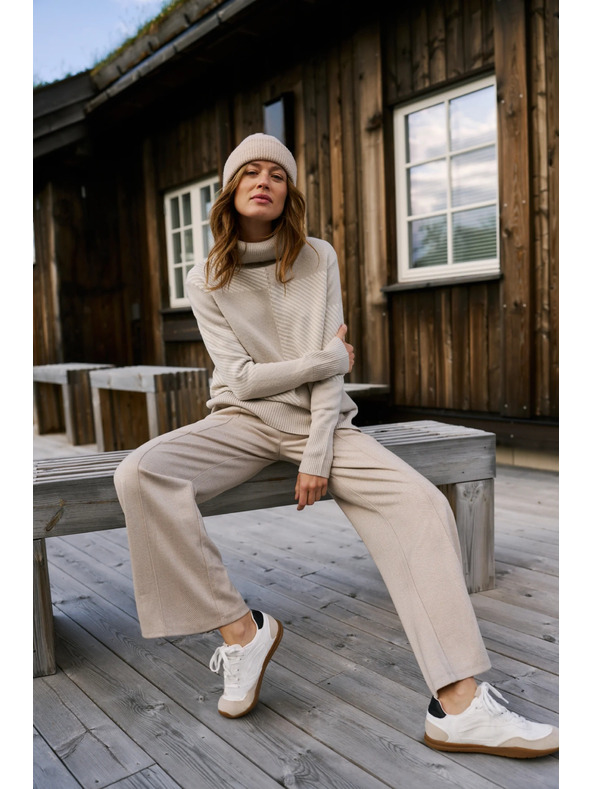 Moodo Bež hlače z širokim hlačnicami Moodo