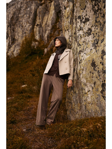 Moodo Rjave hlače z širokim hlačnicami Moodo