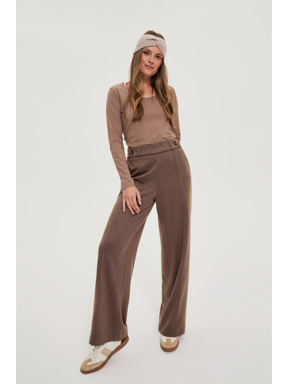 Moodo Rjave hlače z širokim hlačnicami Moodo