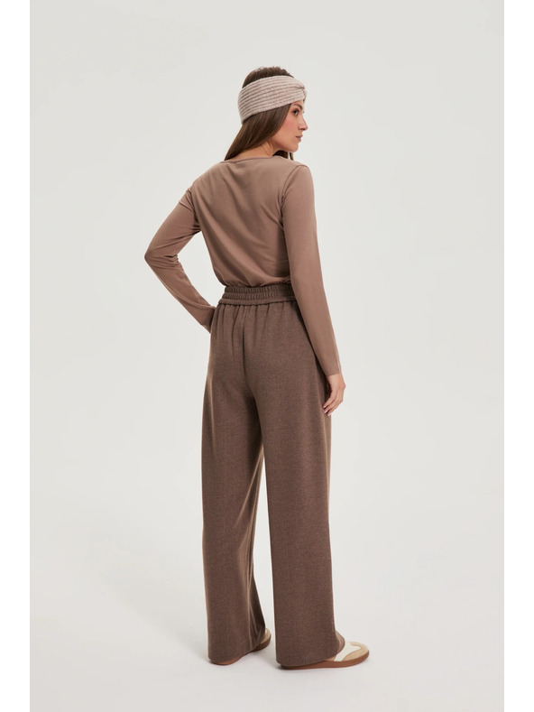 Moodo Rjave hlače z širokim hlačnicami Moodo