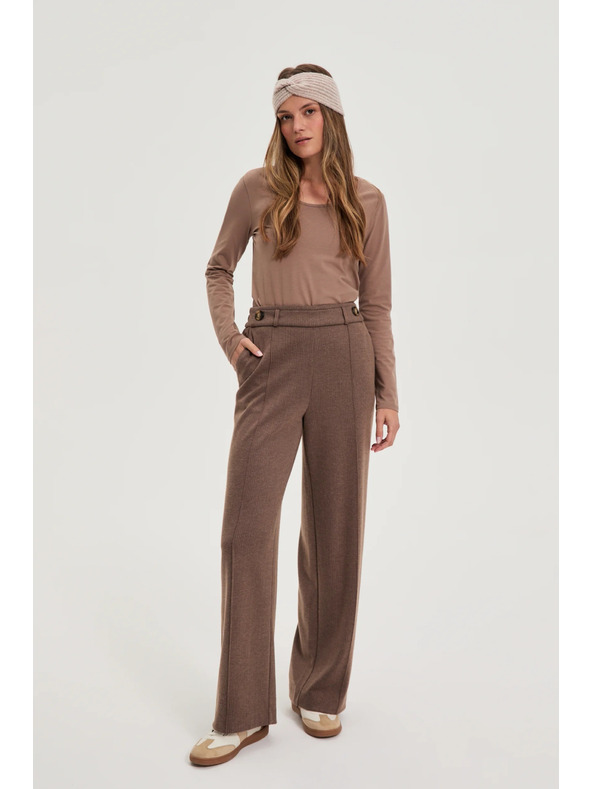 Moodo Rjave hlače z širokim hlačnicami Moodo