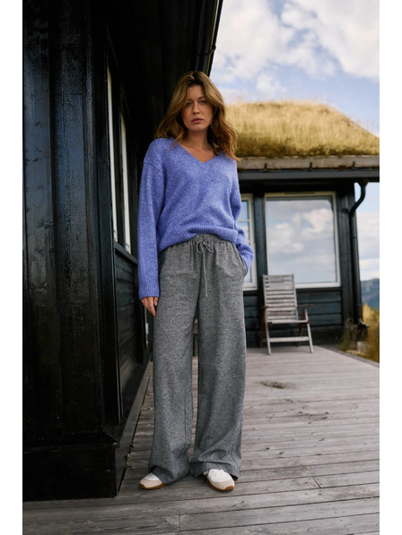 Moodo Sive bombažne hlače z širokimi hlačnicami Moodo