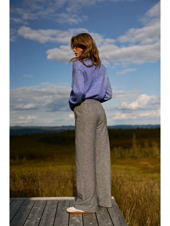 Moodo Sive bombažne hlače z širokimi hlačnicami Moodo