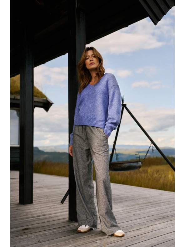 Moodo Sive bombažne hlače z širokimi hlačnicami Moodo