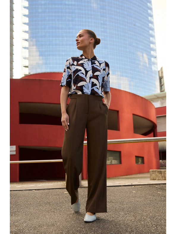 Moodo Rjave hlače z širokim hlačnicami Moodo