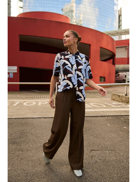 Moodo Rjave hlače z širokim hlačnicami Moodo