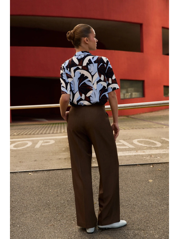 Moodo Rjave hlače z širokim hlačnicami Moodo