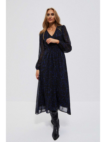 Moodo Črne midi obleke z potiskom in napihnjeni rokavi Moodo