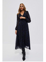 Moodo Črne midi obleke z potiskom in napihnjeni rokavi Moodo