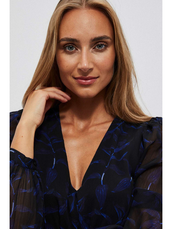 Moodo Črne midi obleke z potiskom in napihnjeni rokavi Moodo