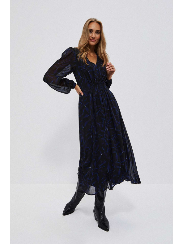 Moodo Črne midi obleke z potiskom in napihnjeni rokavi Moodo