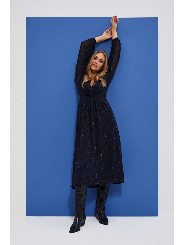 Moodo Črne midi obleke z potiskom in napihnjeni rokavi Moodo