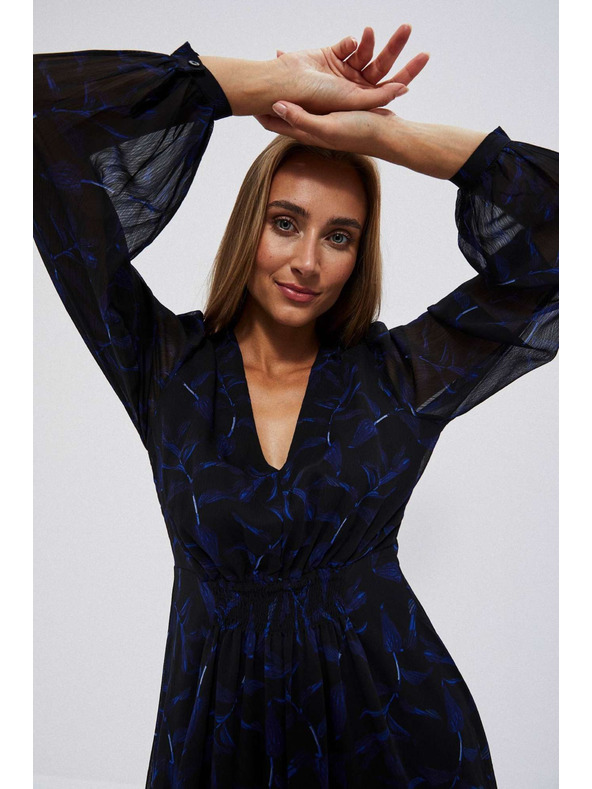 Moodo Črne midi obleke z potiskom in napihnjeni rokavi Moodo