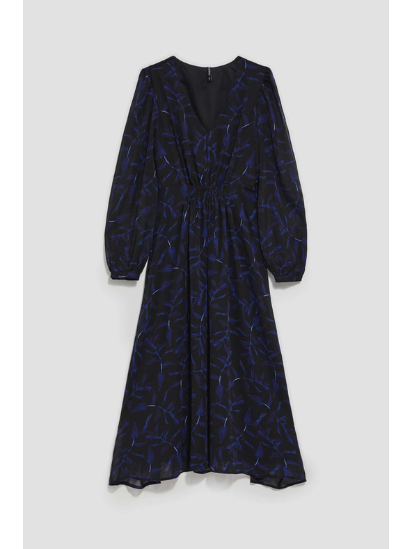 Moodo Črne midi obleke z potiskom in napihnjeni rokavi Moodo
