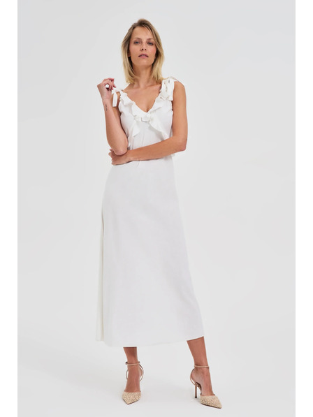 Moodo Bele midi obleke z volani na izrezu Moodo