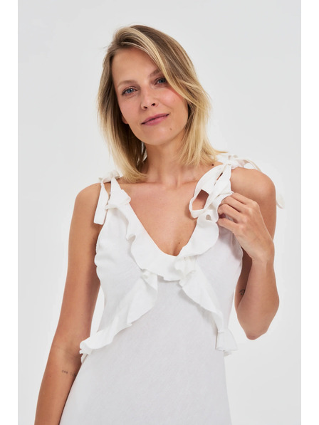 Moodo Bele midi obleke z volani na izrezu Moodo