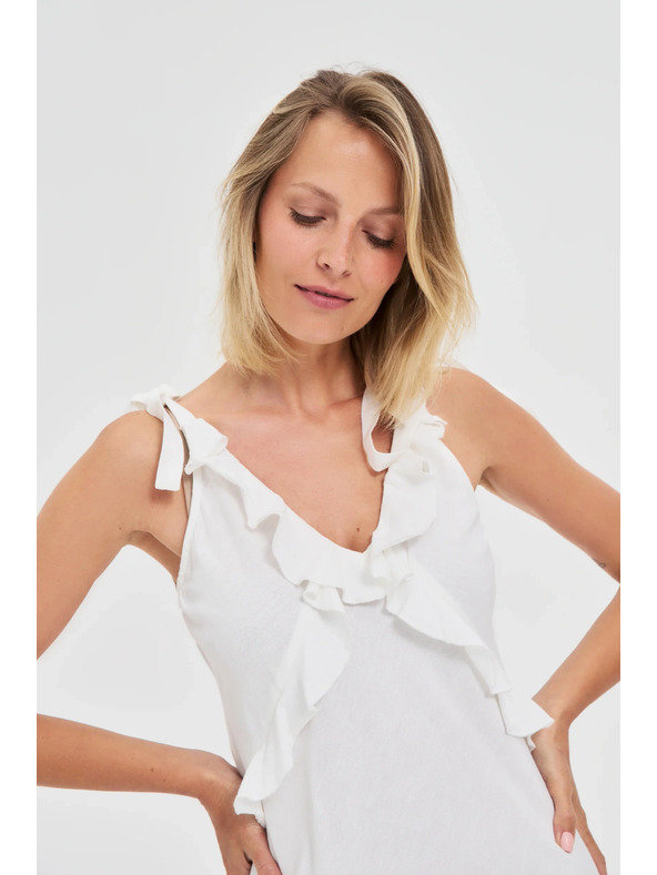 Moodo Bele midi obleke z volani na izrezu Moodo