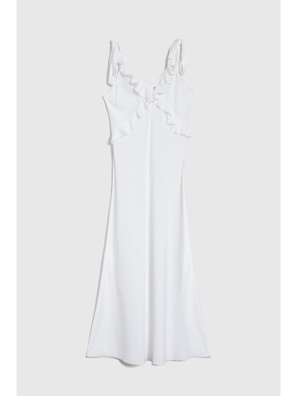 Moodo Bele midi obleke z volani na izrezu Moodo