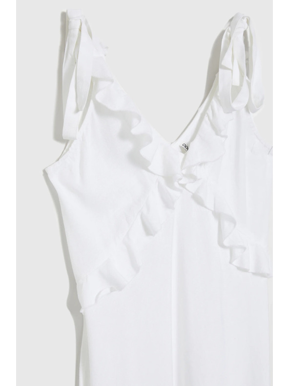 Moodo Bele midi obleke z volani na izrezu Moodo