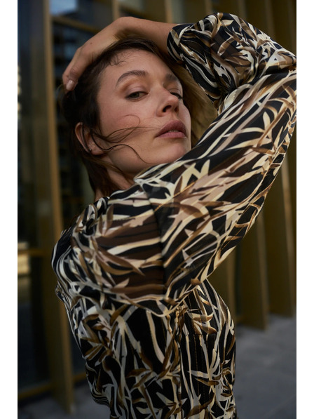 Moodo Črne obleke z rastlinskim vzorcem in pasom Moodo