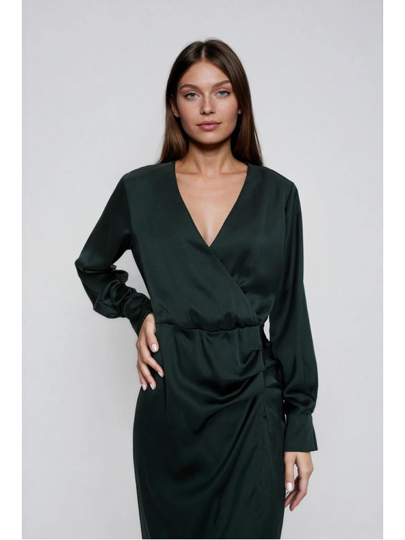 Moodo Zelene obleke z nagubanostjo v predelu bokov Moodo