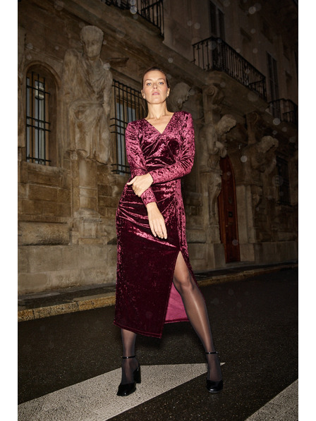 Moodo Vinsko rdeče žametne midi obleke Moodo