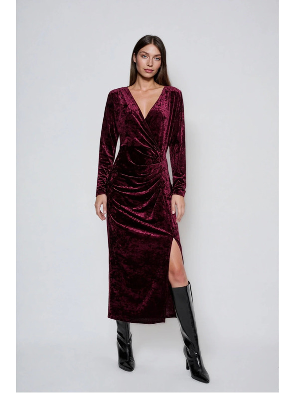 Moodo Vinsko rdeče žametne midi obleke Moodo