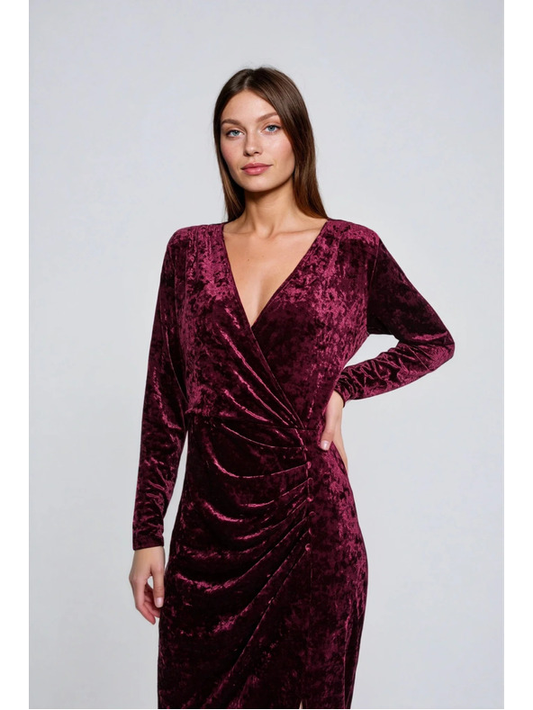 Moodo Vinsko rdeče žametne midi obleke Moodo