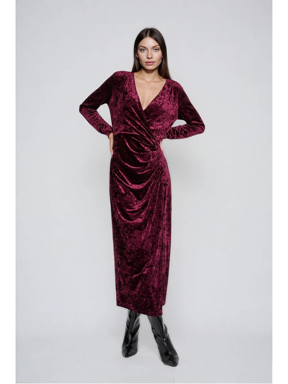 Moodo Vinsko rdeče žametne midi obleke Moodo