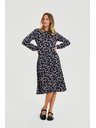 Moodo Temno modre midi obleke s cvetjem Moodo