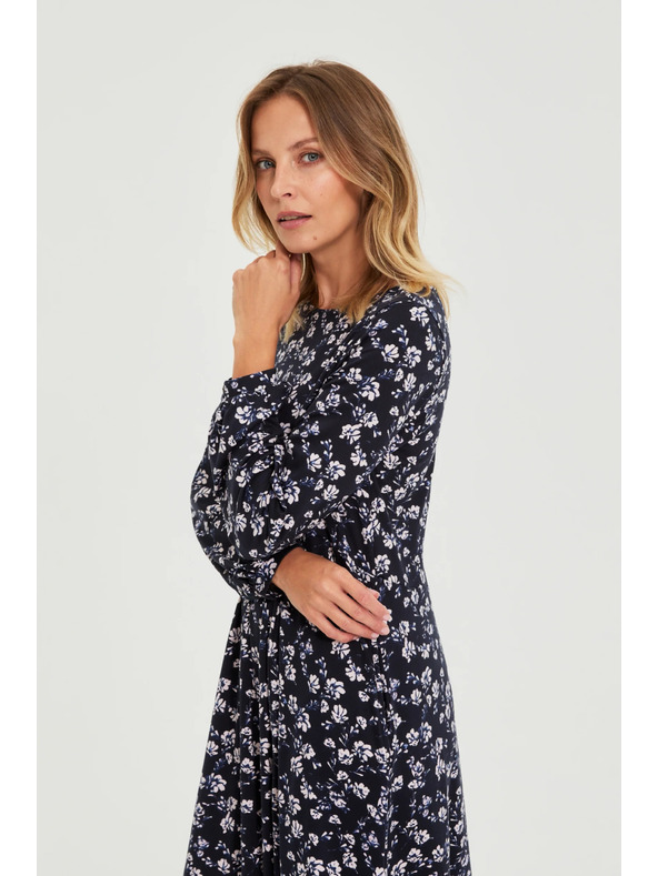 Moodo Temno modre midi obleke s cvetjem Moodo