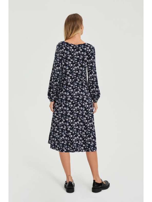 Moodo Temno modre midi obleke s cvetjem Moodo
