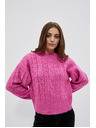 Moodo Fuksijsko roza pulover s pleteninastim vzorcem Moodo